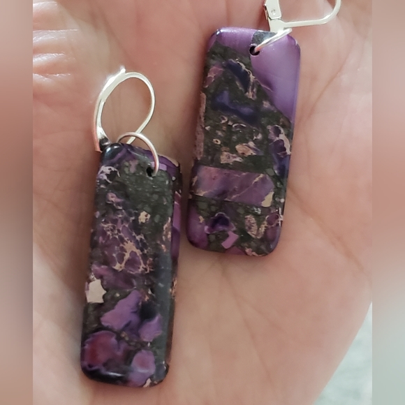 New, handmade gemstone earrings of purple sea sediment jasper. - Picture 4 of 4